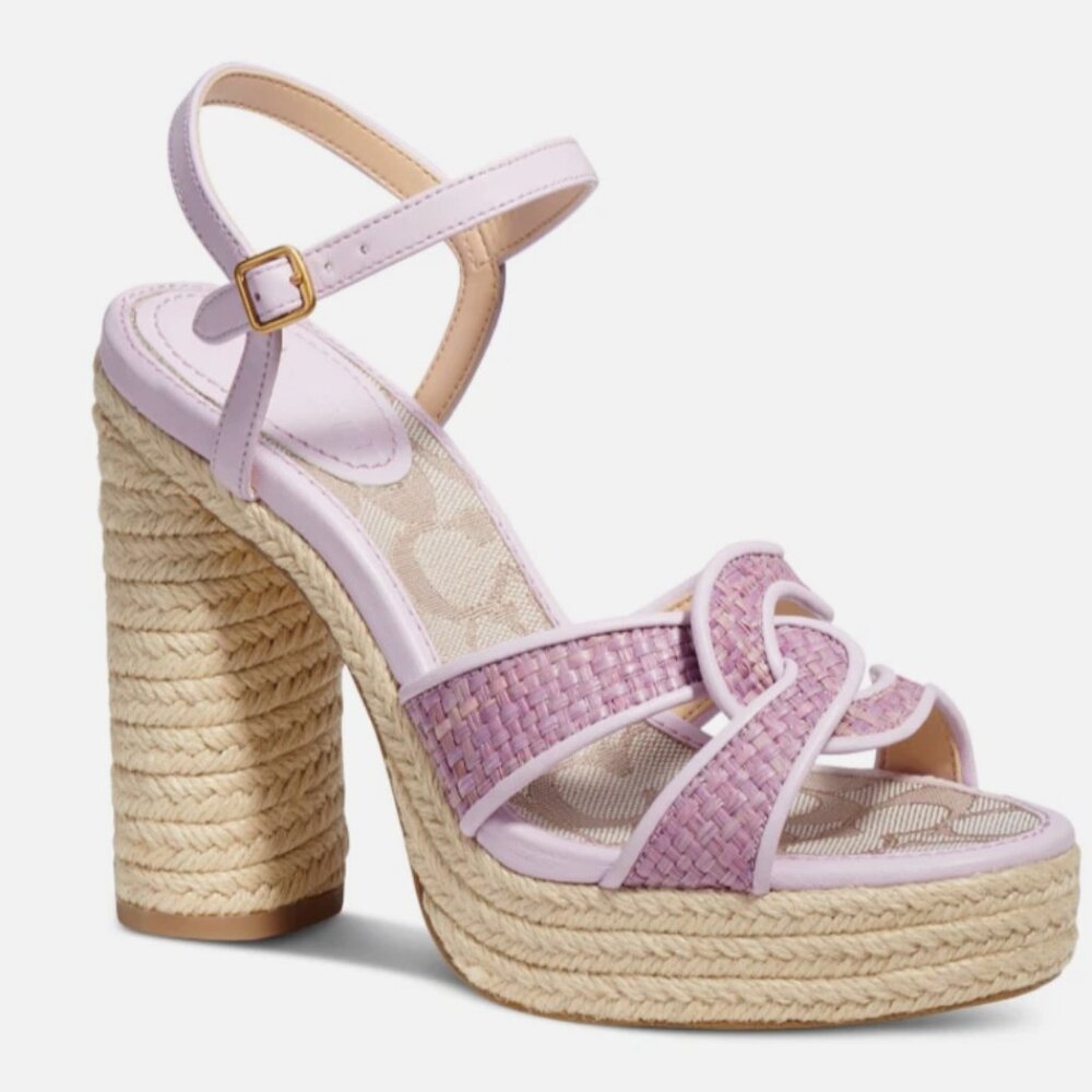 Coach Talina Platform Espadrille Violet Raffia Sandals Shoes